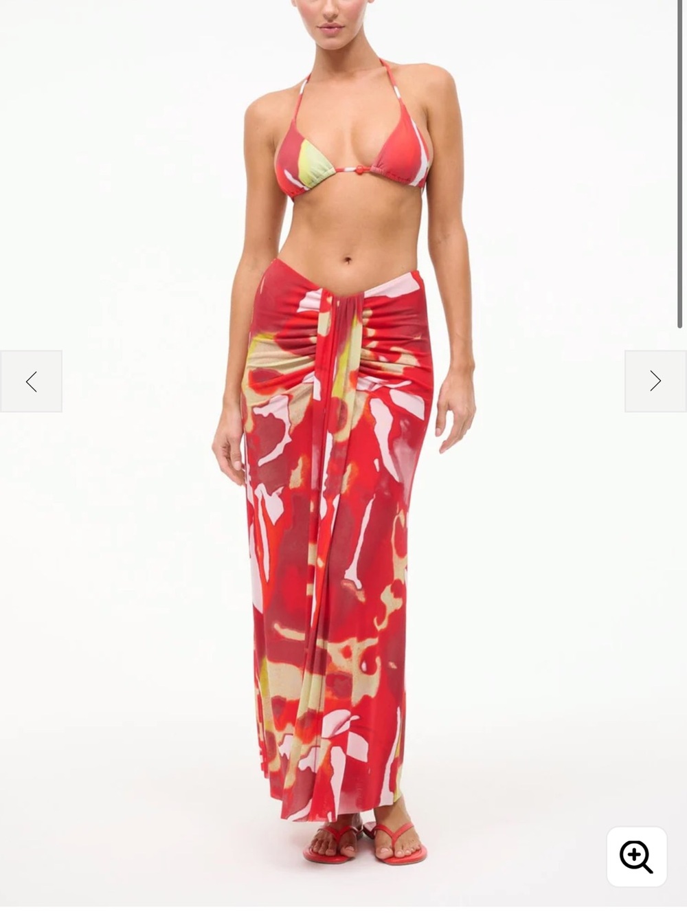 STAUD Red Multi Floral Maxi Skirt Sarong